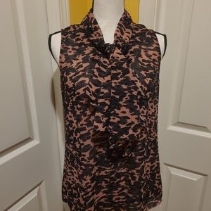 CABI MULTICOLORED ABSTRACT TIE FRONT BLOUSE,  SIZE SM